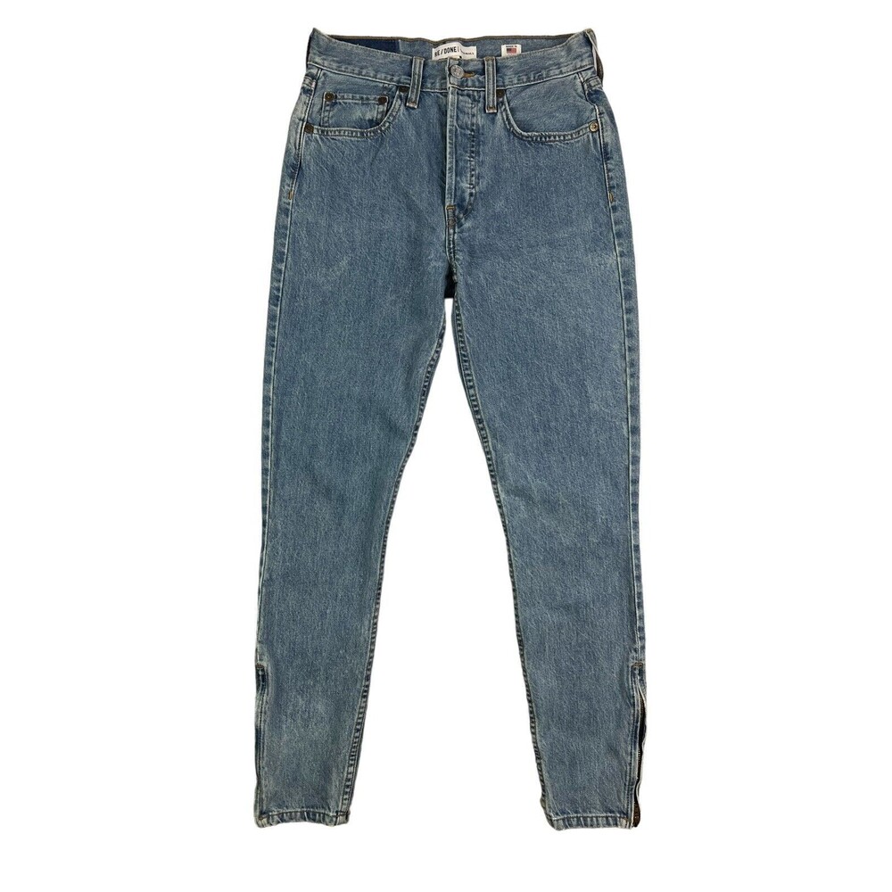 Re/Done 90s Wash Mom Jeans High Rise Button Fly Tapered Jeans w Ankle Zip  26